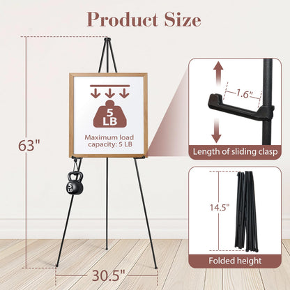 AZEAM 63" Easel Stand for Sign, 6 Pack Portable Easel for Painting, Foldable Black Metal Easel Display Stand Poster Holder Adjustable Sign Stand for Display Wedding Arts Poster