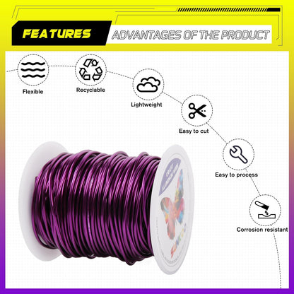 Sunkoo Aluminum Craft Wire,15 Gauge (1.5mm) Purple Bendable Wire,100 Feet Continuous Roll for Jewelry Making,Sculpting,Floral & Armature Projects