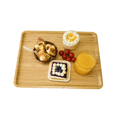 Bamboo Serving Tray Rectangle Platter Breakfast Dinner Food Bed Tray for Eating Kitchen Restaurants (1, 15.7" x 12.8" x 0.8" (no Handle))