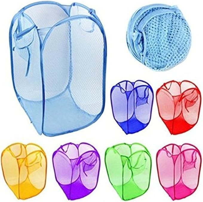 6pcs Foldable Pop Up Mesh Washing Laundry Basket Bag Bin Hamper Toy Tidy Storage