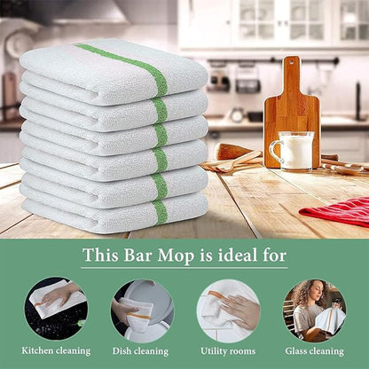 Bar Mop Green Stripe 10 lbs 16x19 Pack of 60, 100% Cotton Double Stitched Route