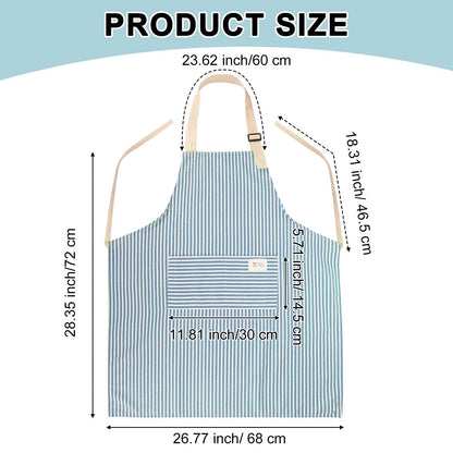 Janmercy 24 Pcs Aprons for Women Men with 2 Pockets Linen Cooking Kitchen Apron Adjustable Bib Chef Apron Bulk Aprons Unisex(Brown/blue,Thin Stripes)