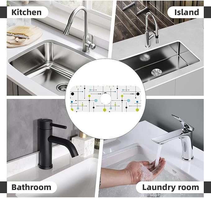 Atomic Mid Century Geometry Rustic Modern Black Kitchen Sink Splash Guard
