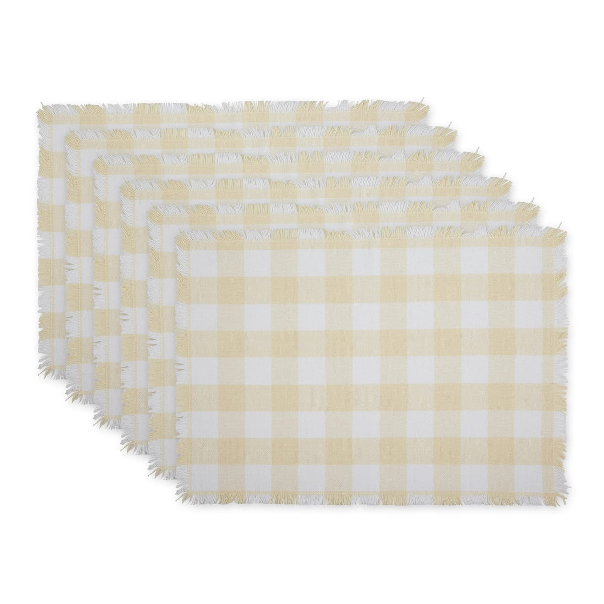 DII Heavyweight Fringed Check Tabletop Collection, Placemat Set, 13x19, Natural, 6 Count