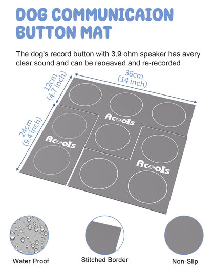 Dog Buttons for Communication, 9 Pcs Dog Talking Button Set, 30s Voice Recording Pet Buzzer Training Buttons, Speaking Button for Dogs with Waterproof Anti-Slip Dog Button Mat and 48 Scene Stickers