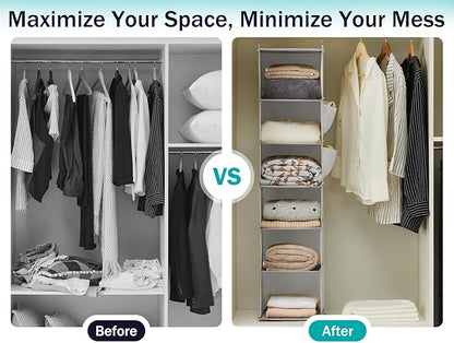 YOUDENOVA Hanging Closet Organizer and Storage, 6-Shelf Closet Hanging Shelves