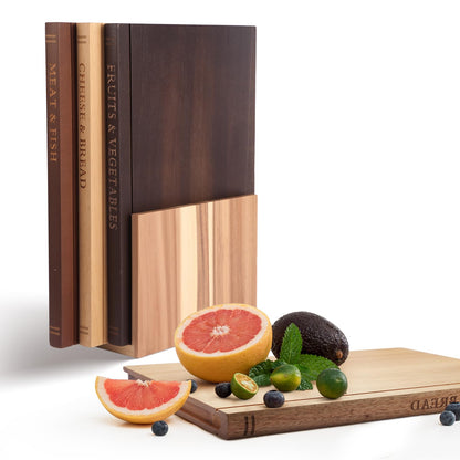 Book Cutting Board Set, Wooden Kitchen Book Cutting Board with Stand, Book Shaped Cutting Board for Kitchen Prep & Decorative Display