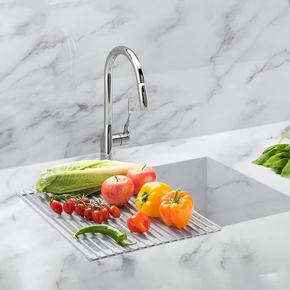 HIC Kitchen Silicone Over-Sink Roll-Up Dish Drying Rack, Reinforced Heat Safe