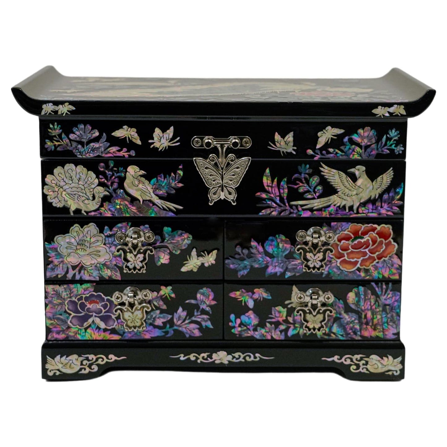 February Mountain Mother of Pearl Wooden Jewelry Organizer Box – Jewelry Storage Box for Women, Features Spacious Drawers, Ideal for Rings, Bracelets, Watches, Chains, Accessories (Peacock)