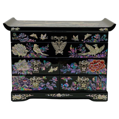 February Mountain Mother of Pearl Wooden Jewelry Organizer Box – Jewelry Storage Box for Women, Features Spacious Drawers, Ideal for Rings, Bracelets, Watches, Chains, Accessories (Peacock)