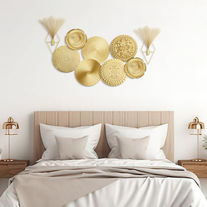 Wesiti 9 Pcs Gold Metal Wall Art Set Hanging Planters with Artificial Pampas Grass Modern Boho Wall Decor Set for Living Room Bedroom Bathroom Office