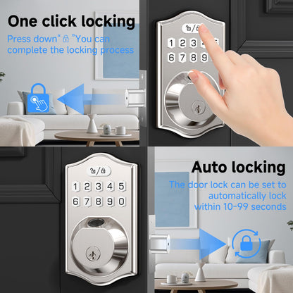 keyless Entry Door Lock deadbolt with Handle Set- Front Door Fingerprint Smart Locks with 2 Lever Handles-Keypad Code Deadbolt -App Control,Auto Lock,Easy to Install