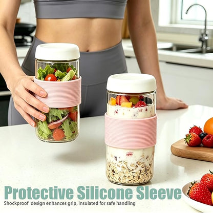 24 oz (6 Pack) Overnight Oats Containers with Airtight Lids and Silicone Sleeves - Perfect for Overnight Oats, Salad, Yogurt, Snacks, Pickles - Leakproof and Reusable Glass Food Storage Containers