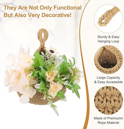 uxcell Hanging Fruit Baskets for Kitchen, Hand-Woven Wall Hanging Storage Jute