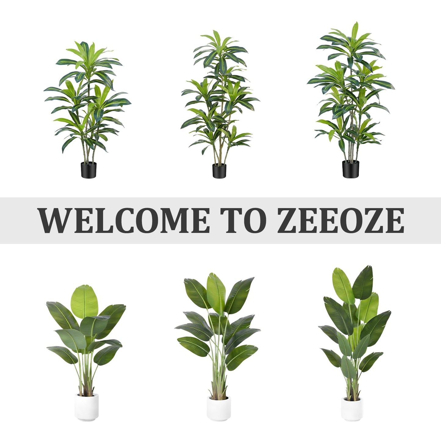 Artificial Bird of Paradise Plant 6Ft Tall Fake Tropical Palm Tree Large Fake Plants with 13 Silk Banana Leaves Faux Plant Indoor Decor Trees with White Pot for Home Bedroom Living Room Office（2pcs）