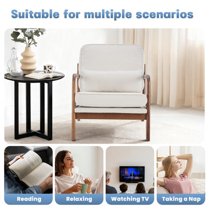 DUMOS Mid Century Modern Accent Chairs Set of 2, Armchair with Lumbar Pillow and Waist Cushion, Solid Wood Frame Lounge Chair for Living Room, Bedroom, Reading Nook, Small Apartment Corner, Beige