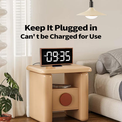 SCOAGE Wooden Digital Desk Clock, 10 x 5 Inch Plug in Electric LED Clock with Large Easy to Read Numbers, 12/24H Switch, Bright LED Display, Minimalist Desk Clock for Living Room, Office, Classroom