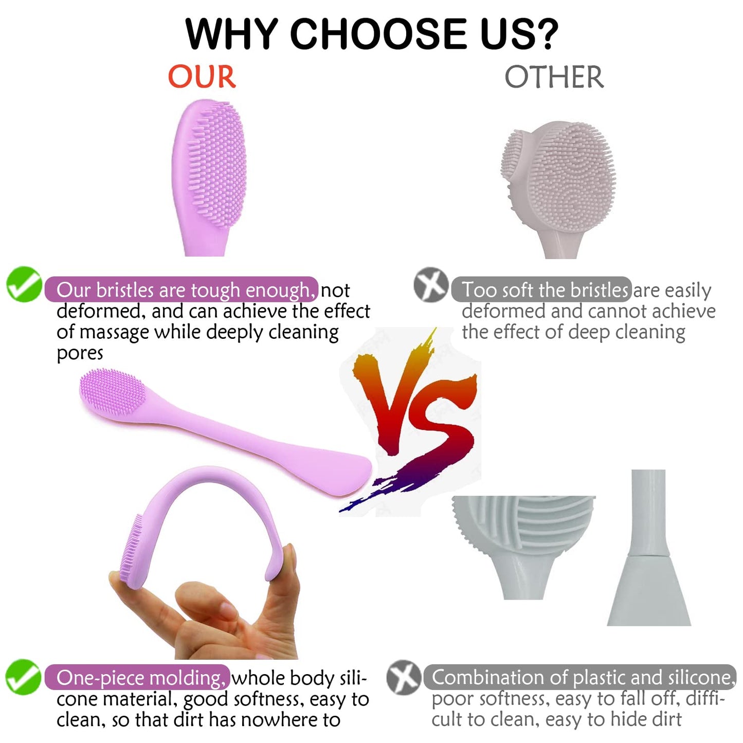 Facial Cleansing Brush, 2 in 1 Silicone Face Mask Brush & Face Scrubber, For Exfoliating, Massaging, Remove Blackheads, Makeup Skincare Removal, Applicator for Mud, Clay, Body Lotion, DIY Mask