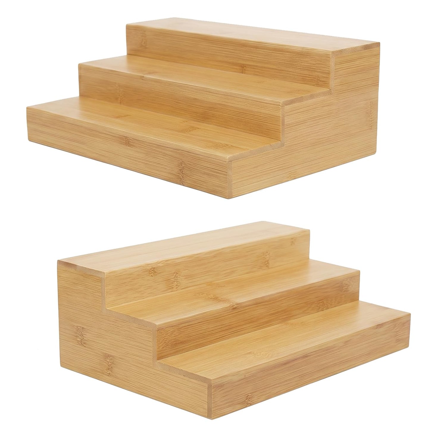 Ama Poem Bamboo 3-Tier Step Spice Organizer 2 Pack, Space-Saving Countertop Spice Rack for Kitchen Cabinet & Pantry, No-Assembly Needed Seasoning Storage Holder Fitting Jars, Bottles & Cans