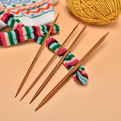 Double Pointed Knitting Needles Set,75 Pcs Wooden Bamboo Knitting Needles Kit,15 Sizes from 2.0mm-10.0mm,with Small Tools,Straight Wood Needles for Beginners,Making Sweater,Scarf,Sock,Weave