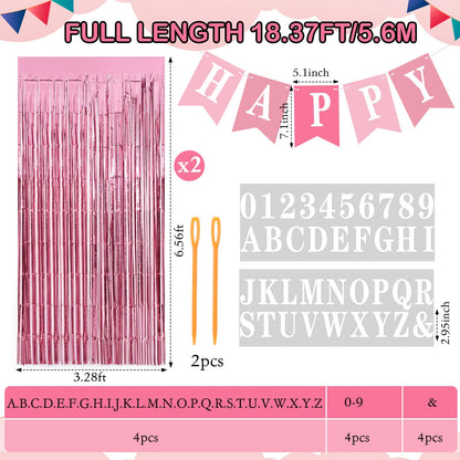 Mooliwe 173 Pcs DIY Custom Banner Kit Make Your Own Custom Letter Banner Sign for Birthday Wedding Decor Include 20 Paper Pennant 148 Letters Numbers with Fringe Curtain Rope Threading Device (Pink)