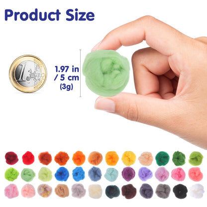 Uonlytech 36 Colors Wool Roving for Needle Felting DIY Crafts with Reusable Pouch Wool Fiber Yarn for Handmade Needlecraft and Wet Felting Projects 1.96X1.96X1.96 Inch