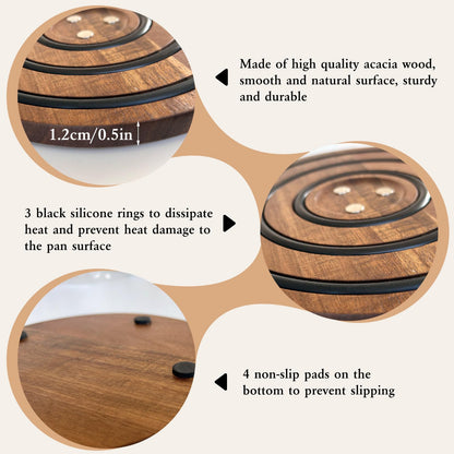 LAIAMER 2 PCS Magnetic Wooden Trivets for Hot Pots and Pans, Heat Resistant Acacia Wood Trivet with Cushioning Silicone Strips for Dutch Ovens Hot Dishes Pots Holder, for Mom Grandma
