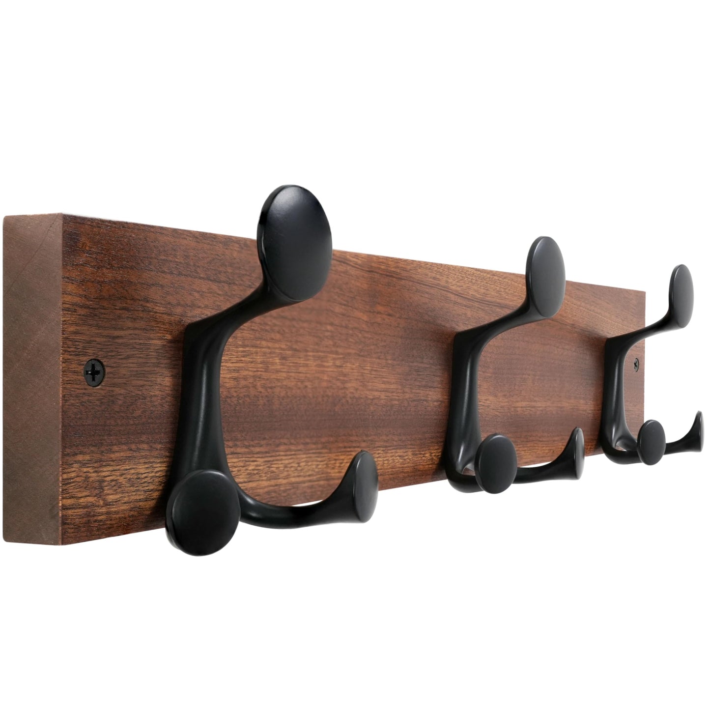 WEBI Coat Rack Wall Mount,17" Solid Wood Coat Hooks Wall Mounted Coat Hanger,16" Hole to Hole,Heavy Duty 3 Triple Hooks for Hanging Coats,Jacket,Hat,Backpack,Farmhouse,Reddish Brown