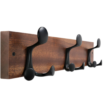 WEBI Coat Rack Wall Mount,17" Solid Wood Coat Hooks Wall Mounted Coat Hanger,16" Hole to Hole,Heavy Duty 3 Triple Hooks for Hanging Coats,Jacket,Hat,Backpack,Farmhouse,Reddish Brown