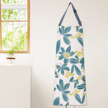 ARBINSON 2 Pack Floral Apron for Women with Pockets, Adjustable Cotton Chef Aprons for Kitchen, Cooking, BBQ & Grill (Turquoise/Leaf)