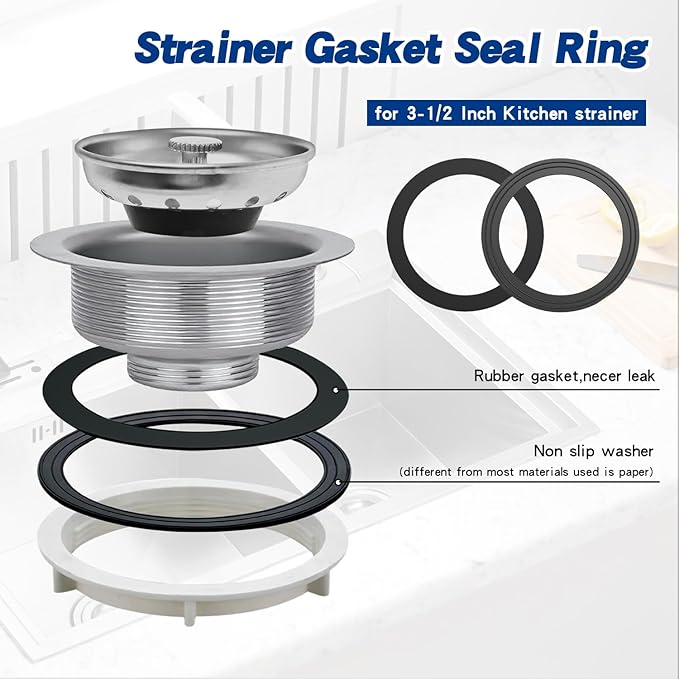 RQYEKDO 2PC Kitchen Sink Strainer Gasket Seal Rings， Fits Standard 3-1/2 inch
