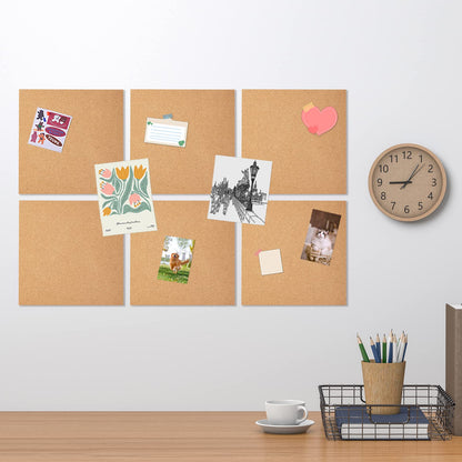 GARDYUE 12 Pack Cork Bulletin Board 12 x 12 Inch - 1/2" Thick Cork Board Tiles,Self-Adhesive Frameless Cork Tiles Wall Decor with 100 PCS Pushpins for DIY, Office, School and Home Decor