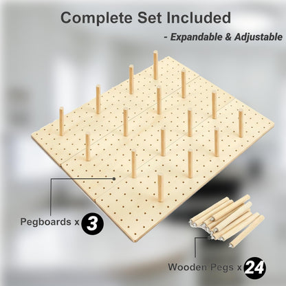 Wooden Pegboard Drawer Organizer for Kitchen - 3 Pack Adjustable Drawer Organizer with 24 Pegs Wooden, Drawer Organizer Kitchen Utensils, Wood Drawer Organizers for Kitchen Countertops & Deep Drawe
