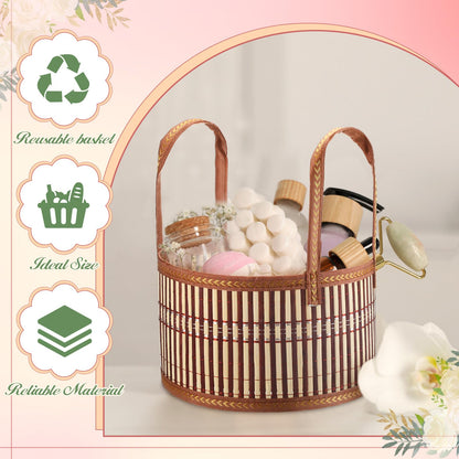 Weysat 1 Set Baskets for Gifts Empty Graduation DIY Bulk Large Woven Bamboo Gift Basket Kit with Handle Bow Wrap Bag to Fill for Father's Day Wedding Birthdays Party Wrapping (Brown)