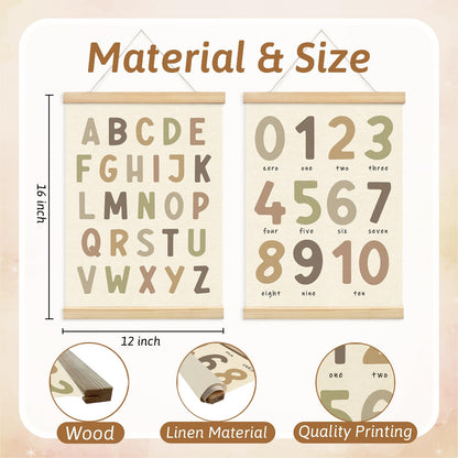 Lacama Boho ABC Alphabet Wall Chart for Toddlers | ABCs & 123s Kids Learning Educational Gift for Toddler, Neutral Wall Decorations for Pre-School Classroom Nursery Homeschool Poster Hanger