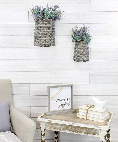 AuldHome Design Wall Hanging Baskets; Woven Wicker Rustic Farmhouse Gray Washed