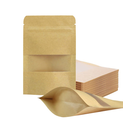 FireKylin 100 Pcs Paper Bags Resealable bags 3.5" x 5.5" Zipper Food Storage Bags, Stand Up, with Matte Window, Reusable, Sealable, for Packaging Products