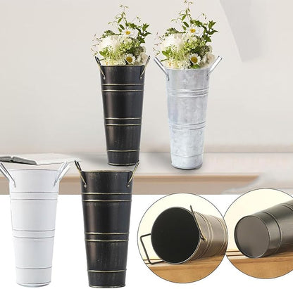 Metal Umbrella Stand Standing Umbrella Holders Bin Canes , Perfect for Entryway and Porch Use, Ideal Organizer for Home and Office Rustic Floral Bucket Floor Vase for Entryway Porch Indoor (White)