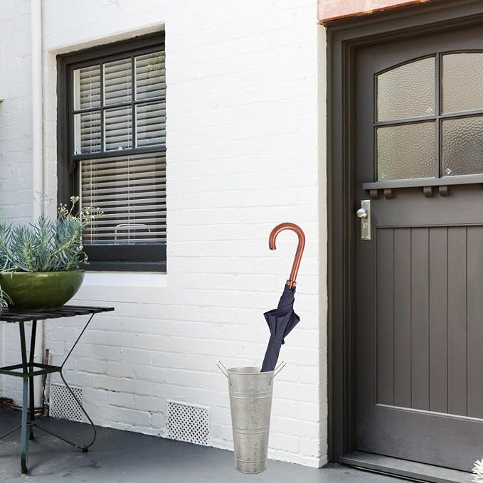 Metal Umbrella Stand Standing Umbrella Holders Bin Canes , Perfect for Entryway and Porch Use, Ideal Organizer for Home and Office Rustic Floral Bucket Floor Vase for Entryway Porch Indoor (White)