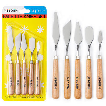 MEEDEN 5Pcs Palette Knife Set: Stainless Steel Painting Knives with Wood Handle - Pallet Knife Set for Oil Canvas Acrylic Painting Color Mixing