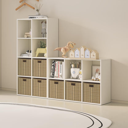 Wood Cube Storage Organizer Closet Cabinet for Living Room Bedroom Study Shelf Bookcase Wooden Floor Standing Open Bookshelf for Kids Home Office Display Storage Cabinet (White, 8-Cube, 11.81in)