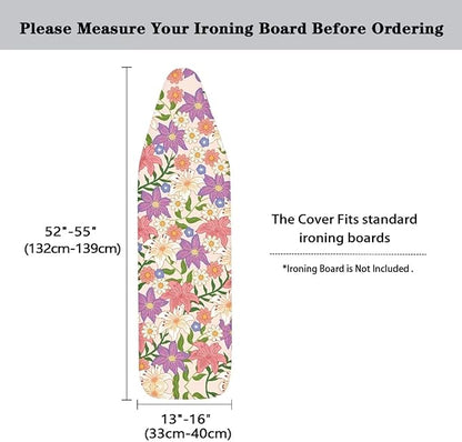Colorful Flowers Ironing Board Cover and Pad 15 x 54 Heavy Duty Iron Board