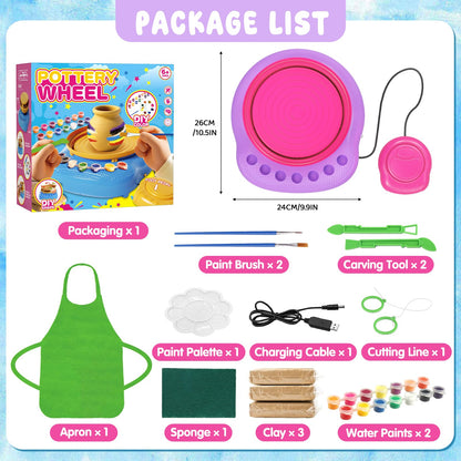 Pottery Wheel for Kids Complete DIY Pottery Painting Kit, Arts and Crafts for Kids Ages 8-12 with 3 Air-Dry Clay Packs and Tools, Art Supplies Toys Birthday Easter Gift for Boys Girls 6+ Years Old