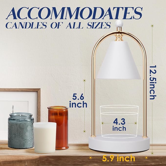 Candle Warmer Lamp With Timer, Electric White Light for Bedroom, Dimmable Wax Melts Warmer for Jars, Beside Lamp Gifts for Women Home Decor (2 Bulbs Included)