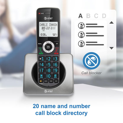 AT&T GL2101-2 DECT 6.0 2-Handset Cordless Phone with Call Block & Caller ID - Full-Duplex Speakerphone, 2" White Backlit Display, Lighted Keypad, Graphite & Black