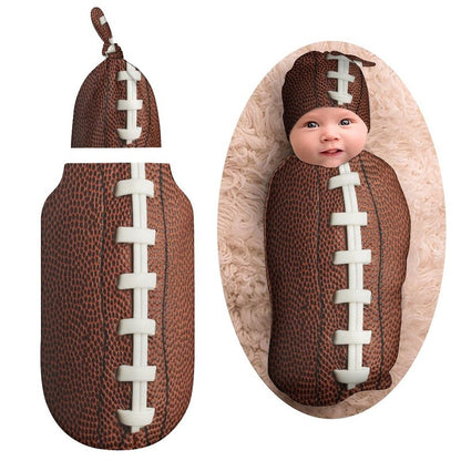 Football Newborn Swaddle Blanket with Beanie Hat, Soft Sleep Sack, Wraps - Gifts for Boys & Girls