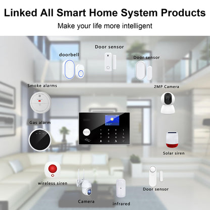 Wireless Home Alarm System, 13pcs GSM SMS 2G WiFi Full Burglar Alarm System, Siren Alarm with PIR, Door Window Sensor, Camera, Remote Control for Apartment, Garage, Office