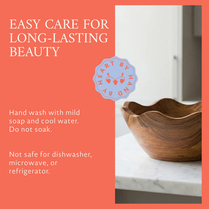 Mela Artisans 10 in Wide x 4 in Tall Scalloped Mango Wood Bowl – Hand-Carved Decorative Serving and Fruit Bowl with Visible Wood Grain for Kitchen Counter, Snacks, Bread and Home Decor