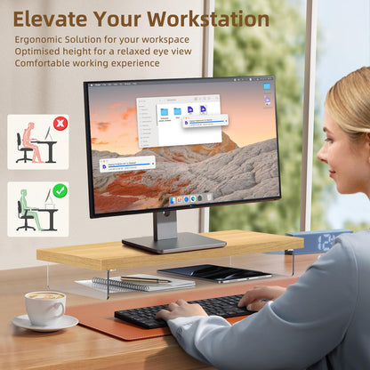 SSWOOD Dual Monitor Stand Riser, 40" Large Computer Monitor Stands for 2 Monitors, Wooden Desktop Organizer Shelf for Office Desk Computer, Laptop, TV, Monitor, Printer