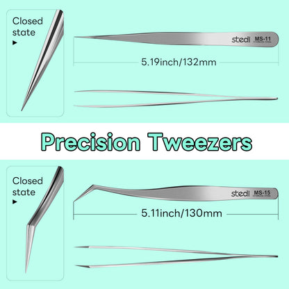 stedi 2PCS Precision Tweezers Set, Model Hobby Making Tools,Ultra-Precision Premium Stainless Steel Tweezers for Gundam, Scale Military Model, 3D Resin Parts, Industrial Tweezers